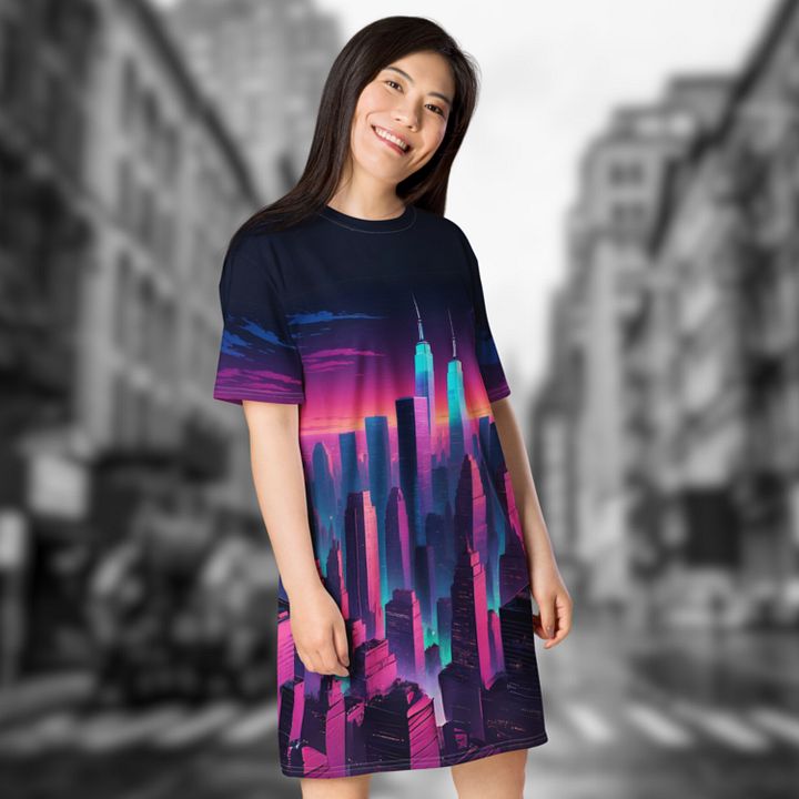 Vaporwave New York City T-shirt Dress product image (1)