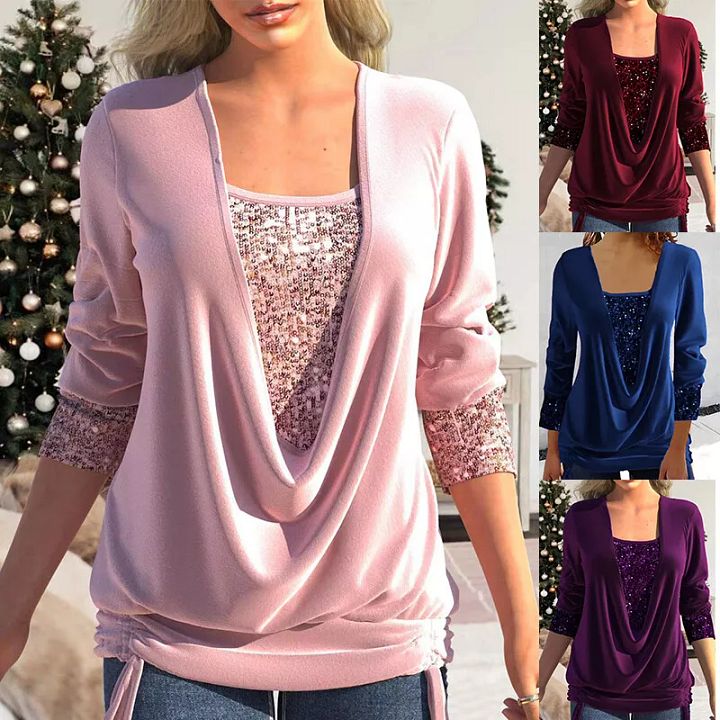 Womens Sequin Long Sleeve Tops Ladies Glitter Party Jumper Shirt Blouse T-Shirt product image (1)