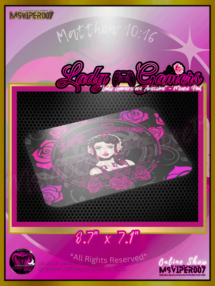 Computer Mouse Pad - MsViper007's "Lady Gamers Are Awesome™ [black/pink rose theme | V3]" Computer Mouse Pad product image (3)