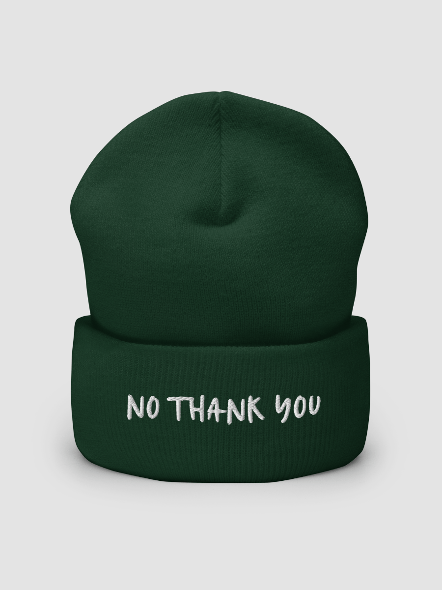 no thank you embroidered cuffed beanie product image (1)