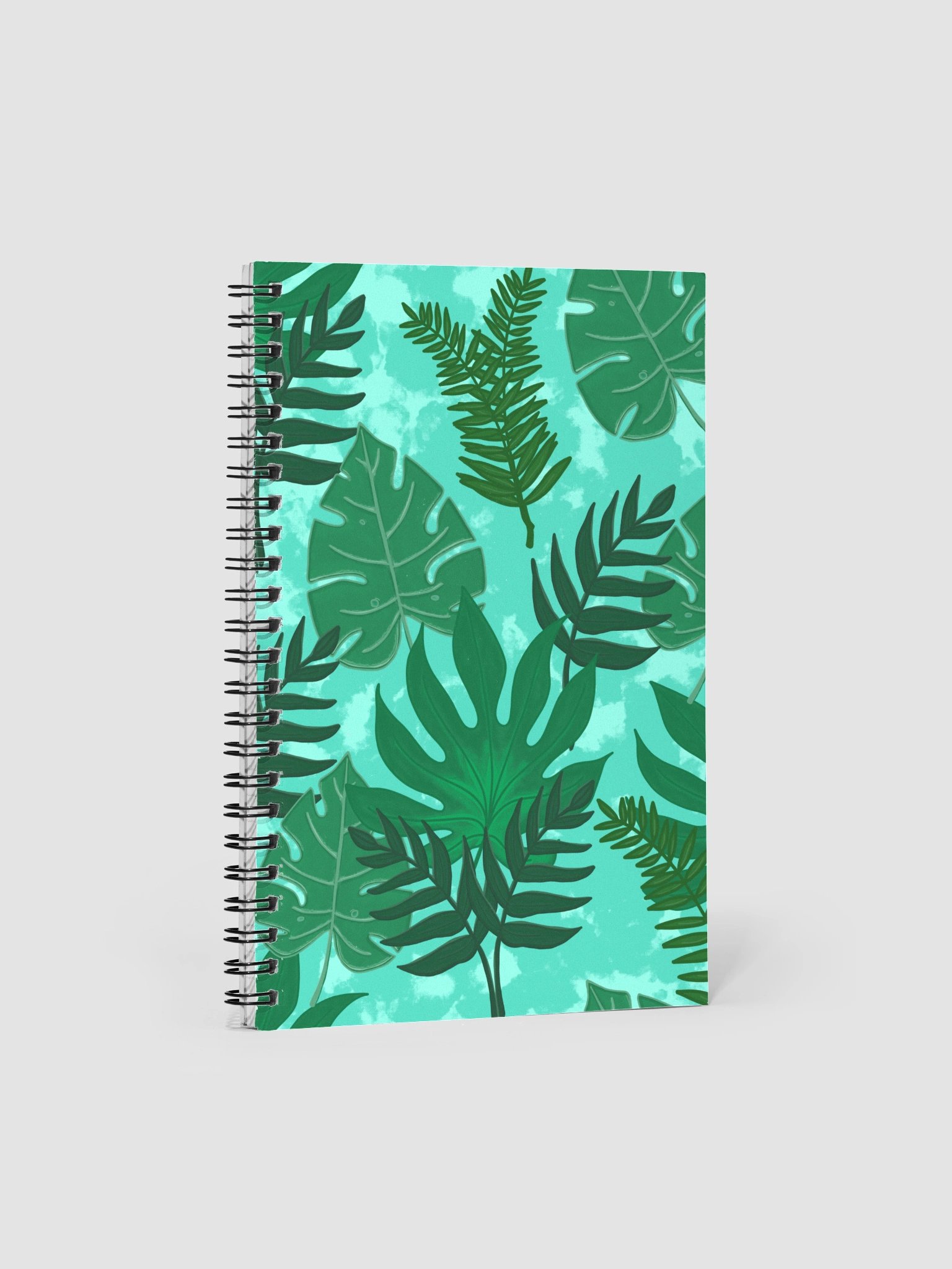Jungle Leaves Pattern-Aqua Background Spiral Journal product image (2)