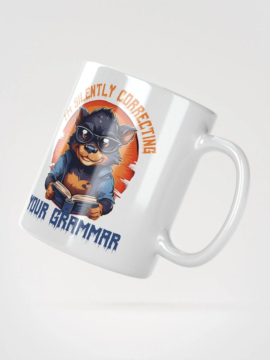 I'm Silently Correcting Your Grammar – Funny Teacher Gift White Glossy Mug Printed on Both Sides | Quirky Tasmanian Devil Design | Perfect for Grammar Enthusiasts product image (2)