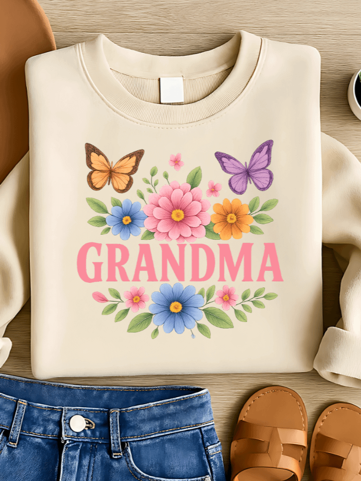 Grandma Flower & Butterfly Sublimation PNG – Delicate Floral and Butterfly Clipart for T-Shirts – Whimsical Nature Theme – 300 DPI Instant Digital Download product image (1)