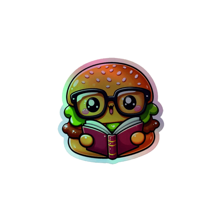 Whimsical Burger Reading Book Holographic Sticker Sheet product image (1)