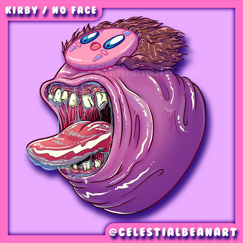 Finished my Kirby/No Face mashup. Really enjoyed detailing the mouth and teeth. 
.
.
.
#ghibli #kirby #cursed #cursedkirby #n...