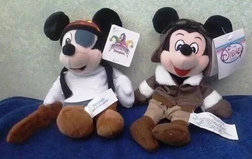 Two different Disney Bean Bag Plush PIRATE & PILOT MICKEY MOUSE With Tags product image (1)