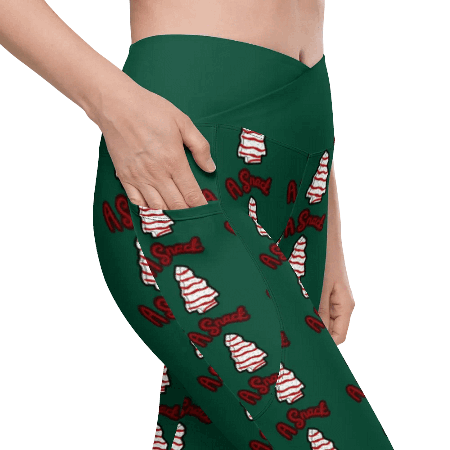 Vanilla Holiday Snack Cake All-Over Print Green Crossover Leggings with Pockets product image (7)