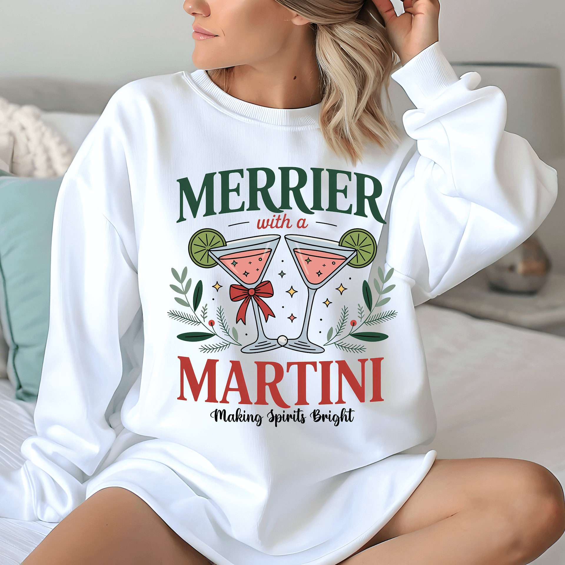 Merrier With A Martini | Funny Christmas Cocktail Sweatshirt product image (1)