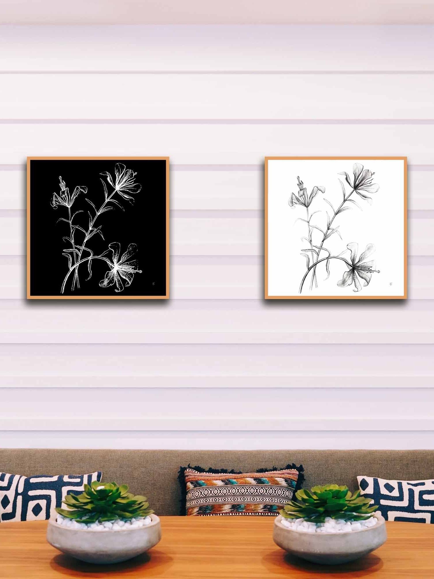 Floral Line Drawing Canvas Art - Wild Elegant Flowers Dark product image (44)