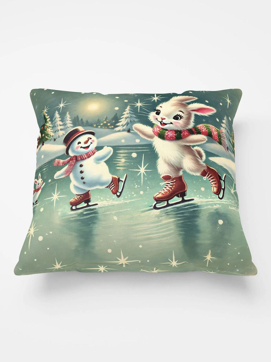 Bunny Rabbit and Snowman in a Winter Wonderland Pillow product image (2)