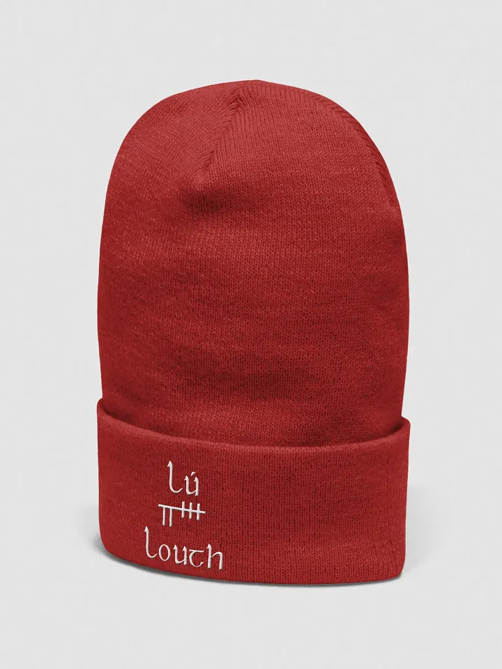 Louth/Lú Orthodox style Ogham, Red with white, embroidered Cuffed Beanie product image (2)