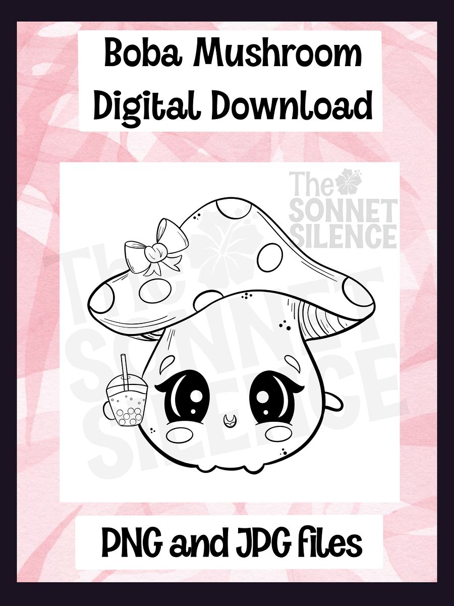 Boba Mushroom line art Digital download product image (1)