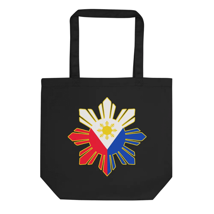 MABUHAY INNOVATIONS SUPPORTER TOTE: VERSATILE USE, ORGANIC BLACK TOTE BAG, PHILIPPINES FLAG SUN LOGO product image (1)
