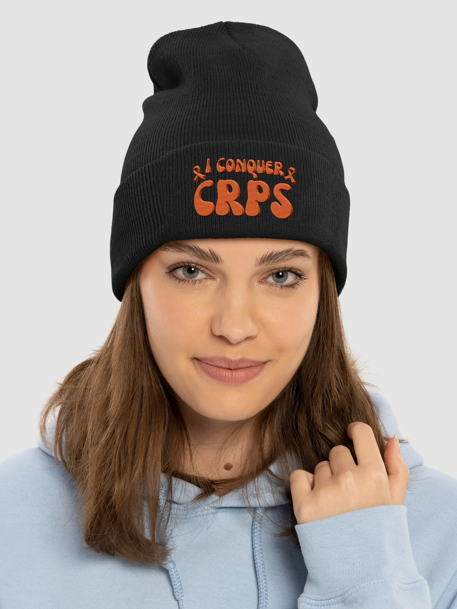Bold 'I Conquer CRPS' Embroidered Cuffed Beanie product image (3)