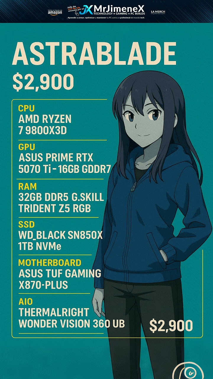 Pc Gamer AstraBlade - Ryzen 7 9800X3D + 5070 TI 16G + 32Gb DDR5 + X870 ASUS TUF product image (2)