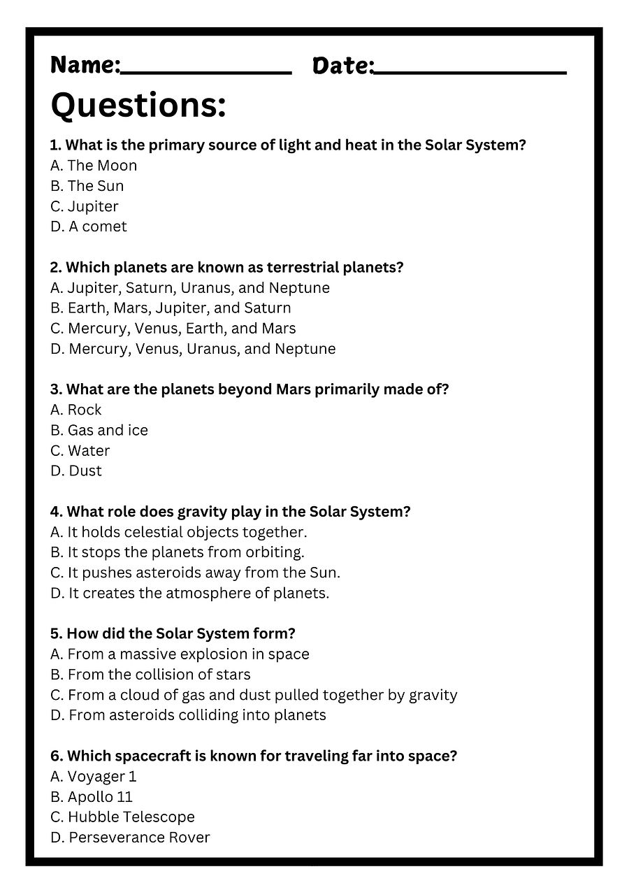 Solar System Reading Passage with Six Multiple Choice Questions product image (3)