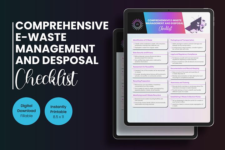 E Waste Management Disposal Checklist Digital PDF Download Instantly Printable Fillable product image (1)