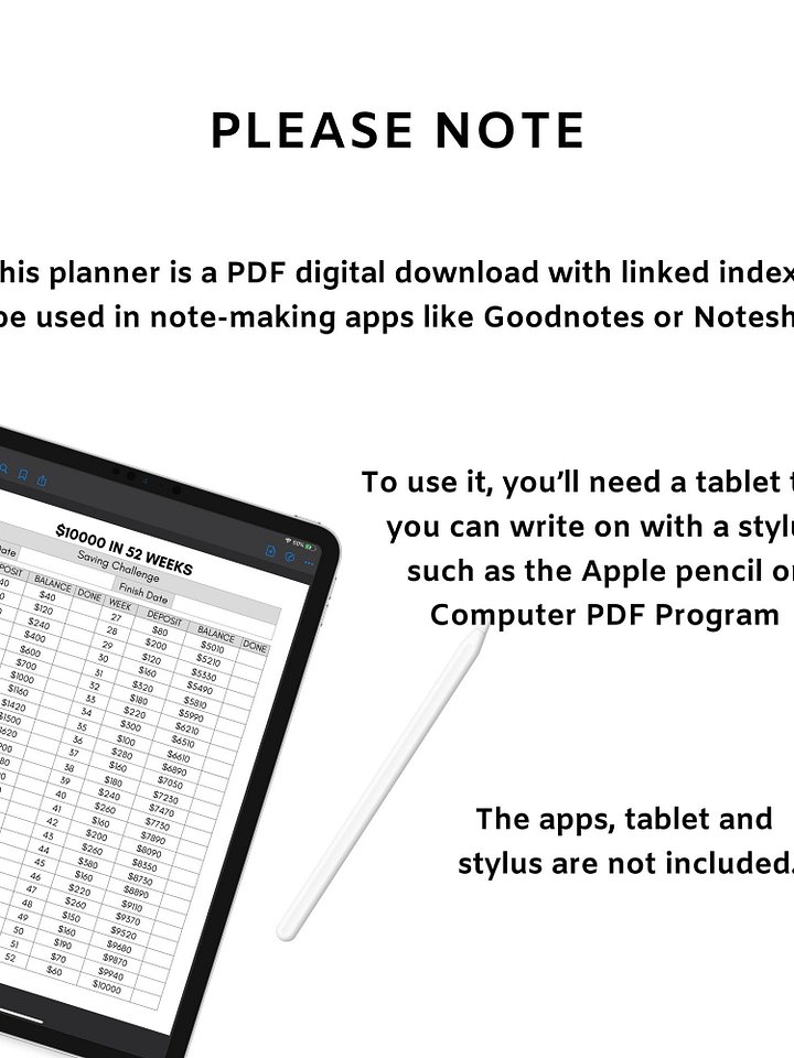 Printable 2025 Digital Saving Challenges | iPad Planner | GoodNotes Planner | Minimal product image (2)