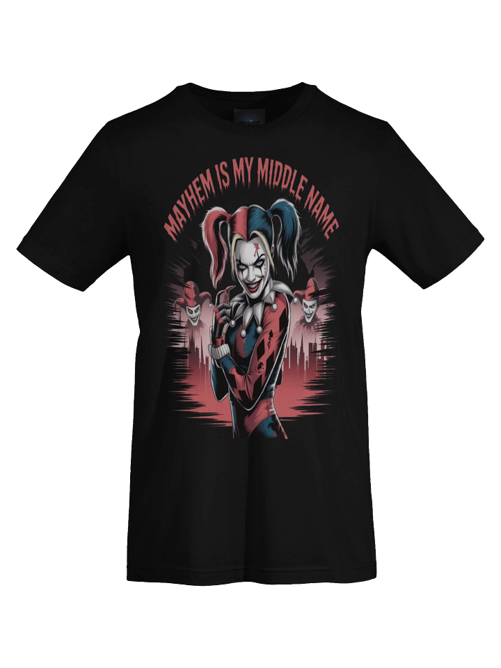 Mayhem is My Middle Name: Harley Quinn's Gotham Grin Graphic Tee product image (1)