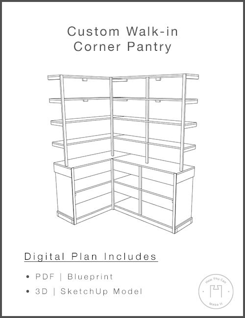 Corner Walk-in Pantry - Woodworking Project Plan and 3D SketchUp Model