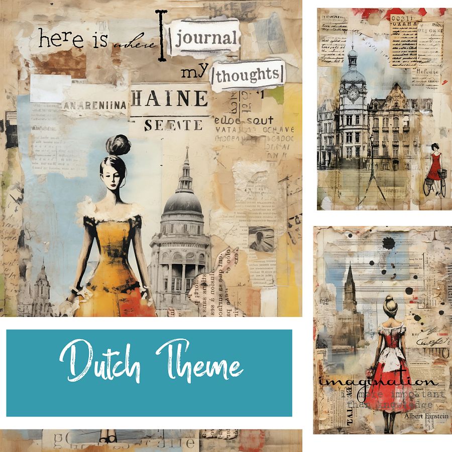 Netherlands Charm: 8 Junk Journal Pages for Creative Souls, Dutch Theme, Vintage Ephemera, Collage, Dream, Scrapbook, Card Making product image (1)