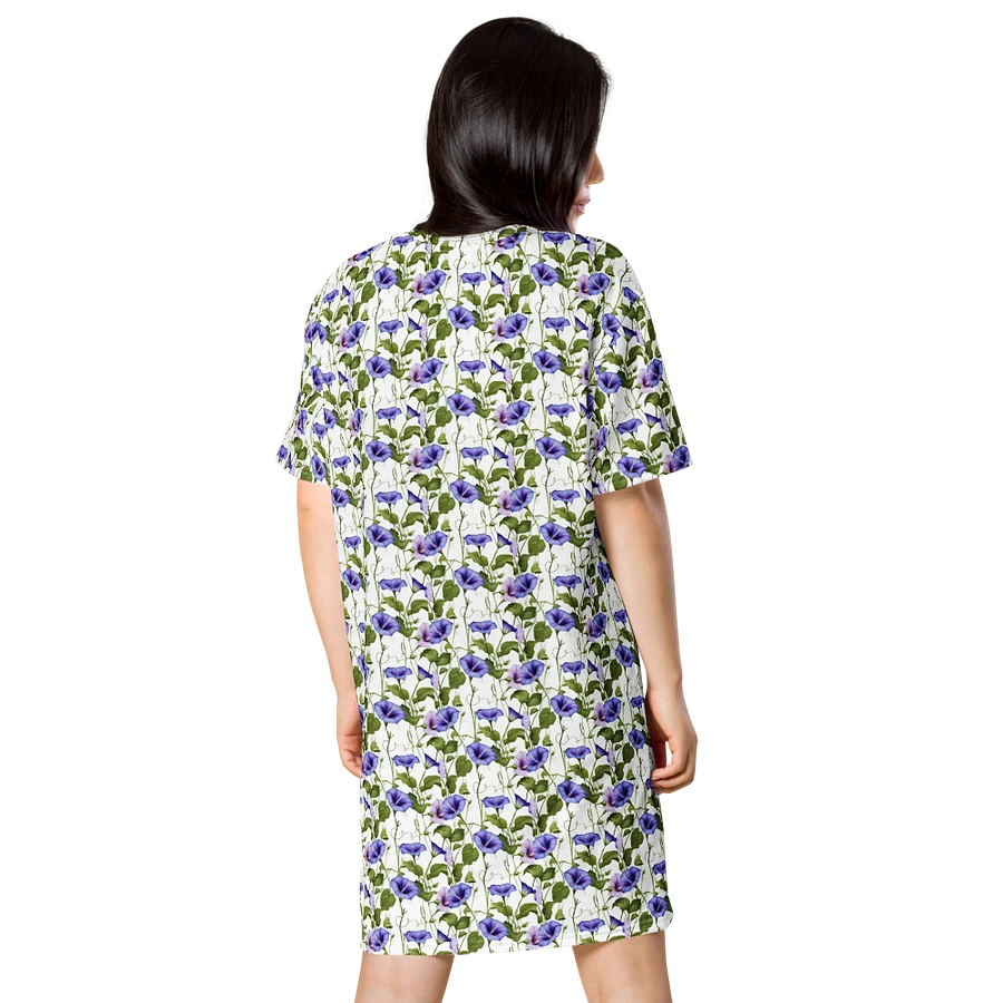 Woman Floral White Seamless T-Shirt Dress | Morning Glory Flower product image (3)