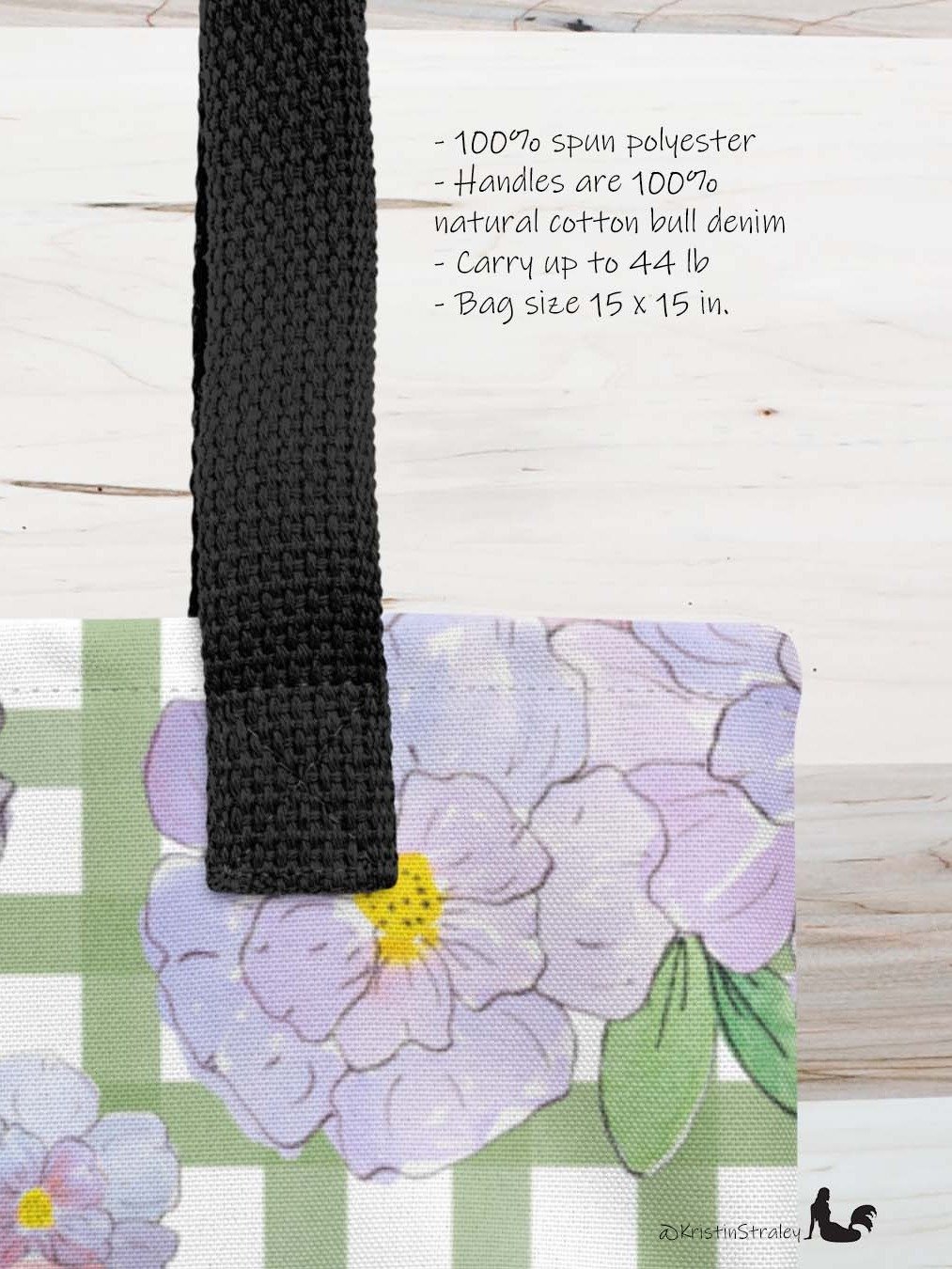 Gingham Blossoms - Med Lavender Flowers on Green Gingham product image (3)
