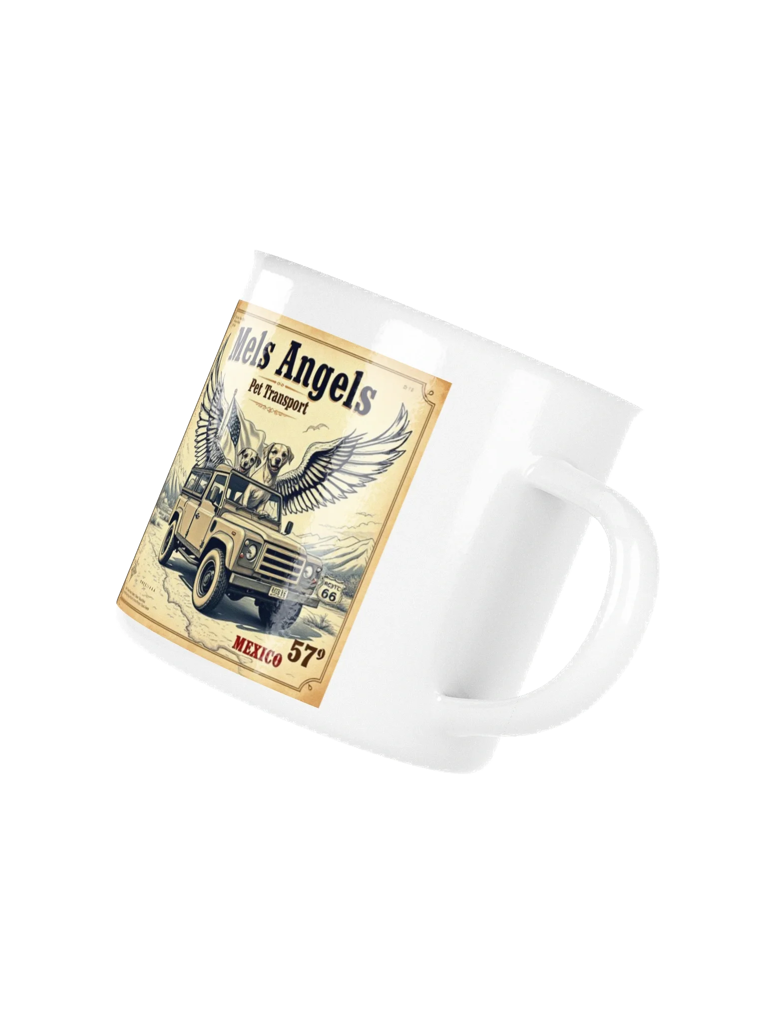 Mels Angels Pet Transport Enamel Mug | Vintage Mexico Travel Cup | Dog Lover Gift, Adventure Coffee Mug, Enamel Camp Mug product image (5)