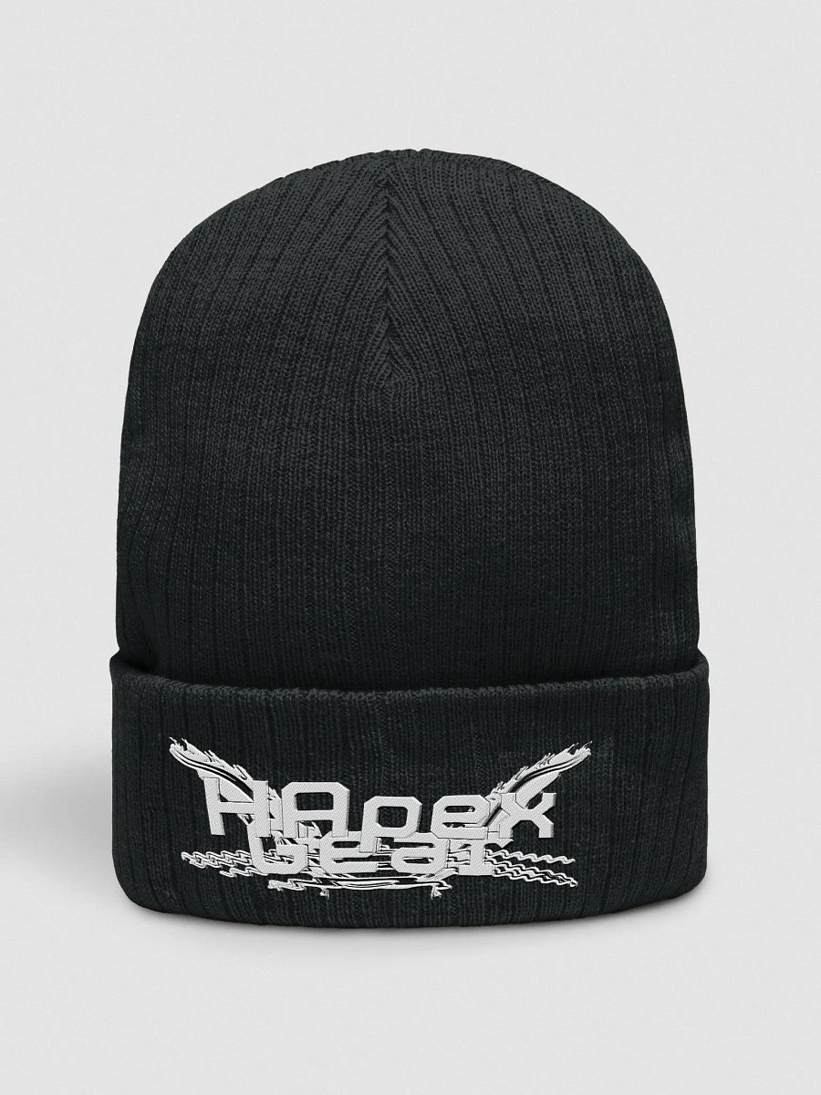 Ribbed Knit Beanie - Embroidery - White HApex Gear Black Logo product image (5)