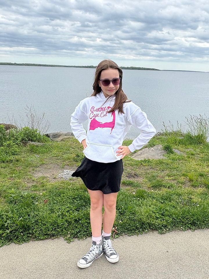 Girls' | BOURNE to Cape Cod™ | DTG Vintage Print | Youth Heavy Blend Hooded Sweatshirt | Rugged, Cozy, Adventure-Ready | Pink Logo product image (2)