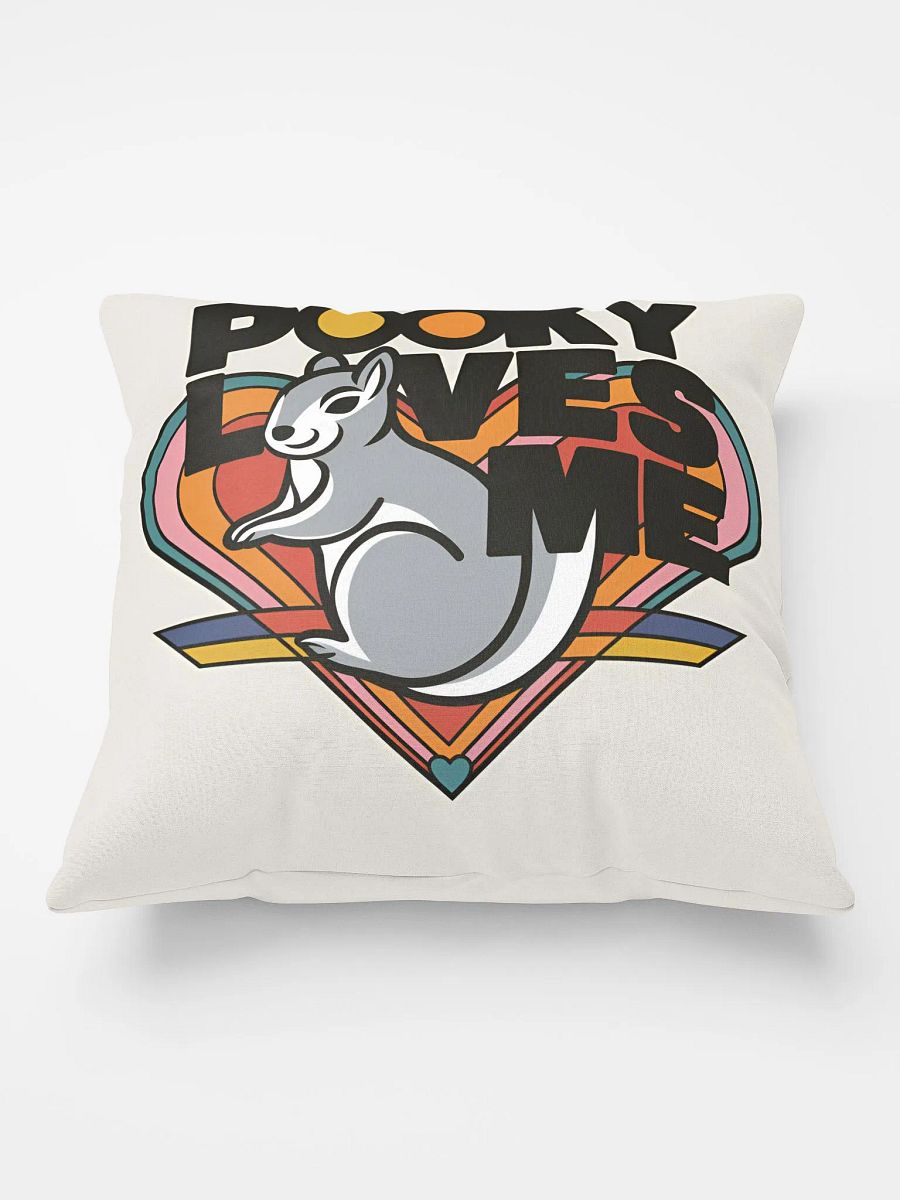 Comfy Pillow: Pooky Loves Me, 70s Heart and Bold Font with Pooky in the forefront product image (1)