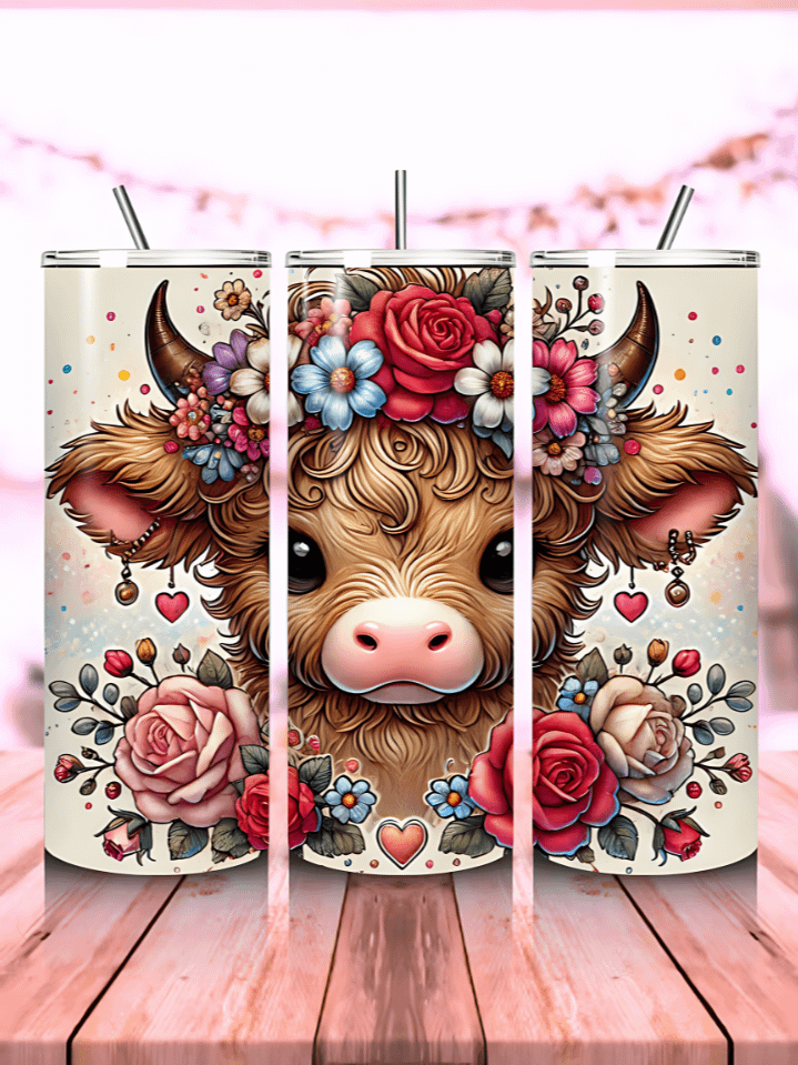 Highland Cow Valentine's Day Tumbler Wrap – 20oz Skinny Seamless Sublimation PNG – Instant Digital Download product image (1)