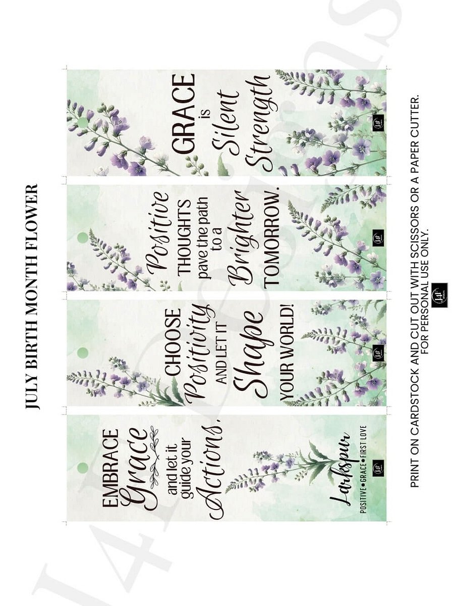 FREE Larkspur Bookmark Printable, Inspirational Sayings With July's Birth Month Flower product image (4)