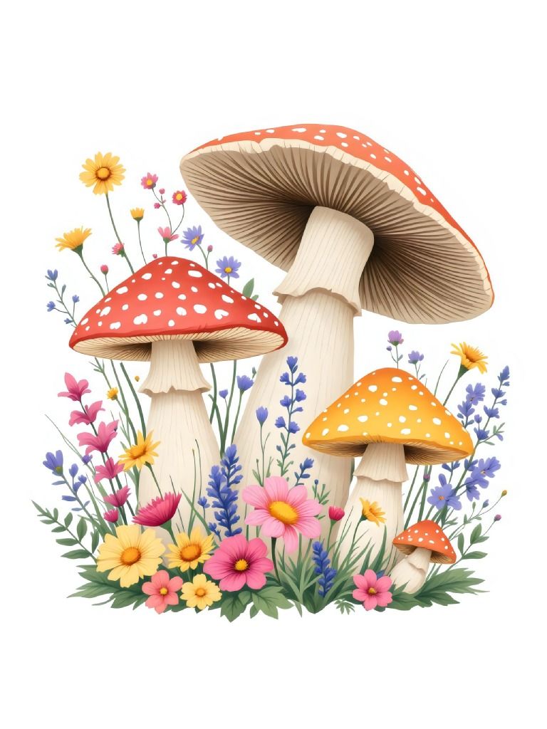 20 Mushrooms and Wildflowers Clipart Designs, Mushroom and Flower Clipart, Floral Mushroom Graphics, Vibrant Floral Designs product image (6)