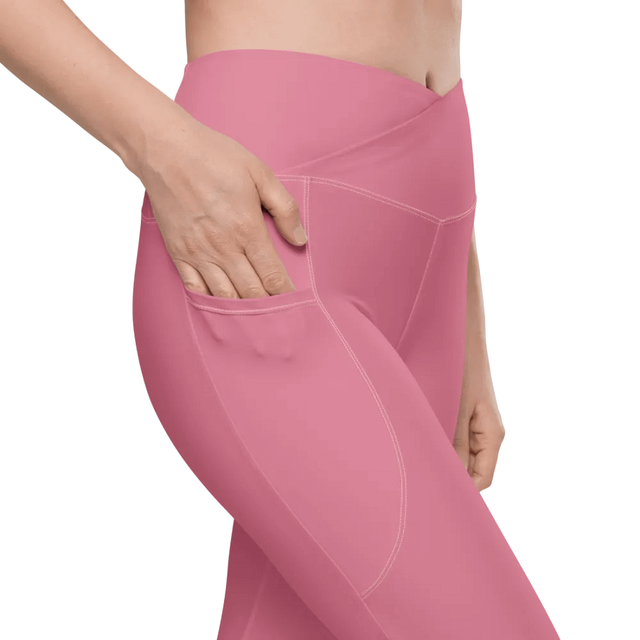 Plain Dusty Pink Light Summer Women's High Waisted Premium Crossover Leggings with Pockets by Treasure Pie product image (8)