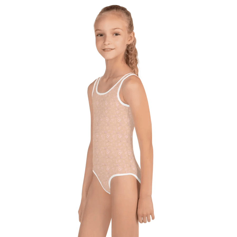 Cherry Blossoms on Cream Kids One-Piece Swimsuit product image (9)