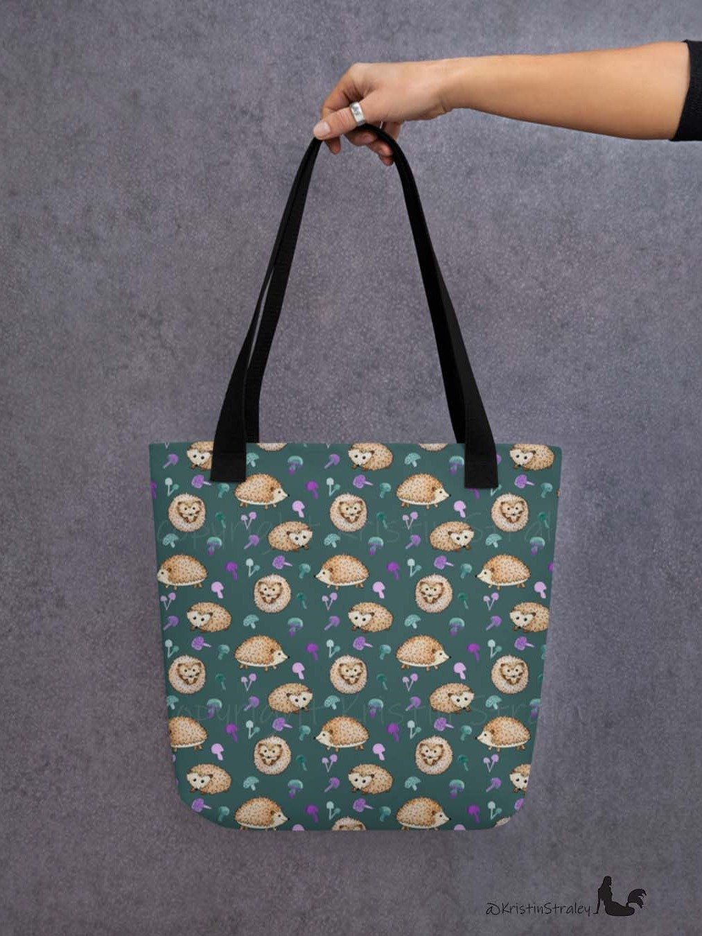 Hedgehogs and Mushrooms on Dark Teal Tote Bag product image (6)