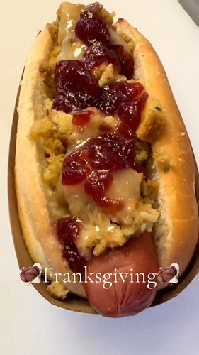 🦃FRANKSGIVING 2025🦃 The time has come for our annual tradition of a beef frank topped with stuffing, gravy and cranberry sauce!