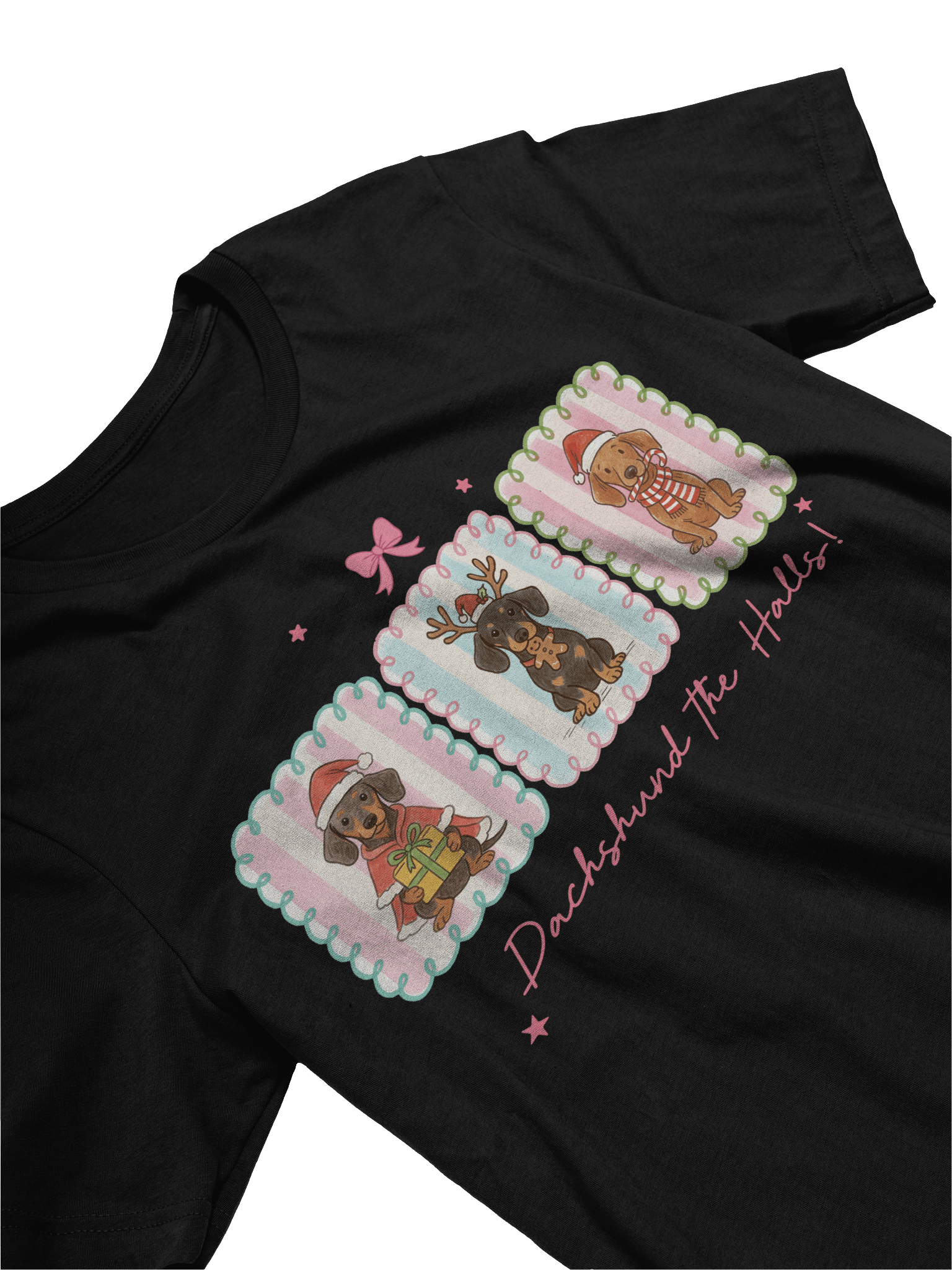 Dachshund The Halls Christmas T-Shirt – Cute Holiday Dog Pun Design product image (4)