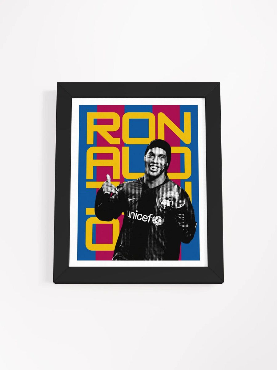 Ronaldinho BW Barcelona Name Art Framed Print product image (4)