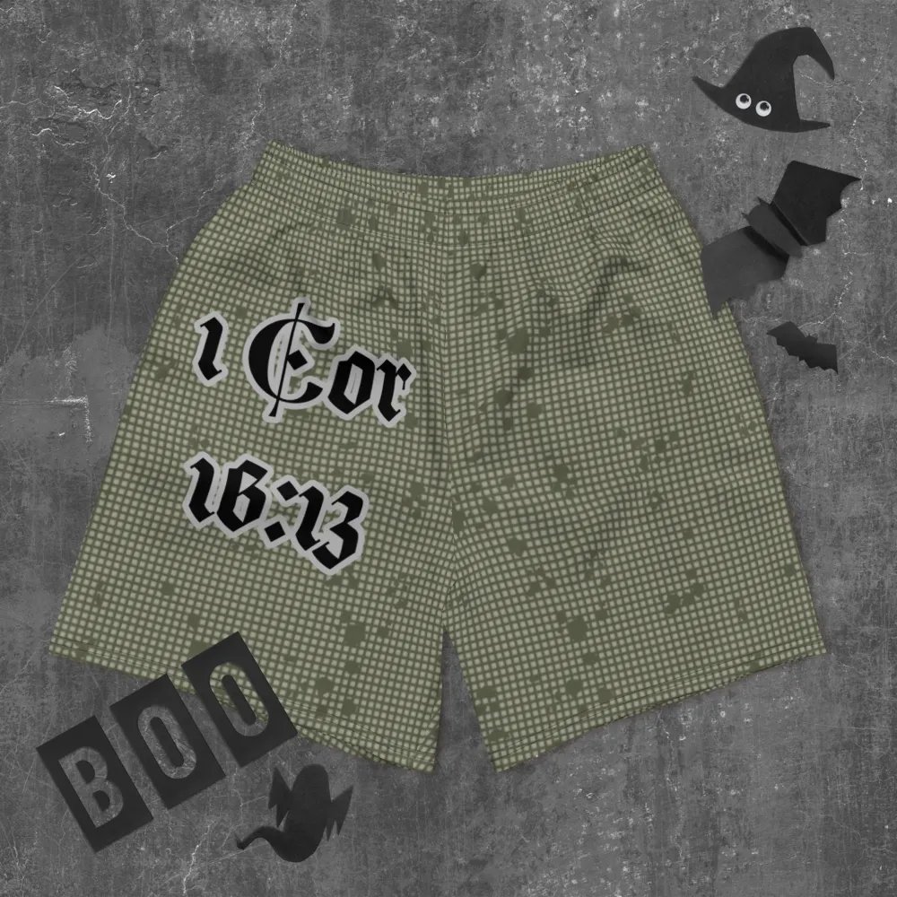 Faithful Camo: 1 Corinthians 16:13 Unisex Athletics Shorts - Desert Night Camo product image (12)