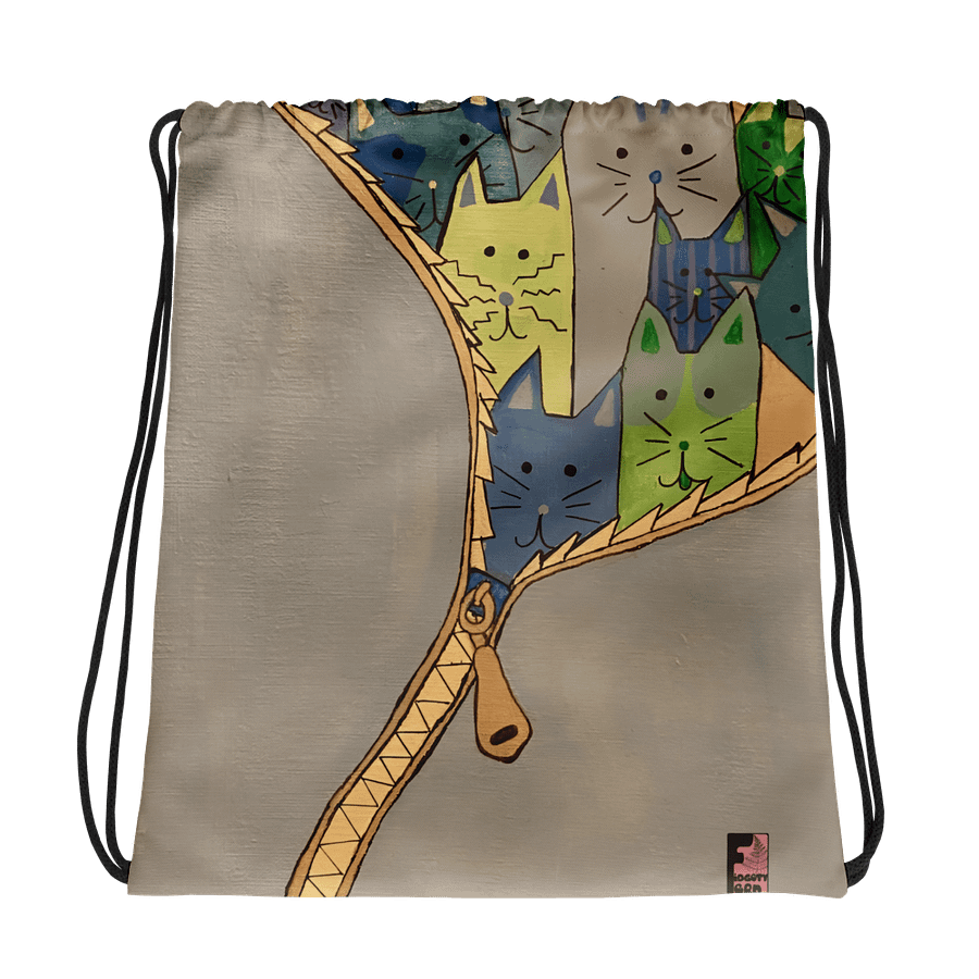 "Unleash The Cats" Drawstring Bag (Grey) product image (1)