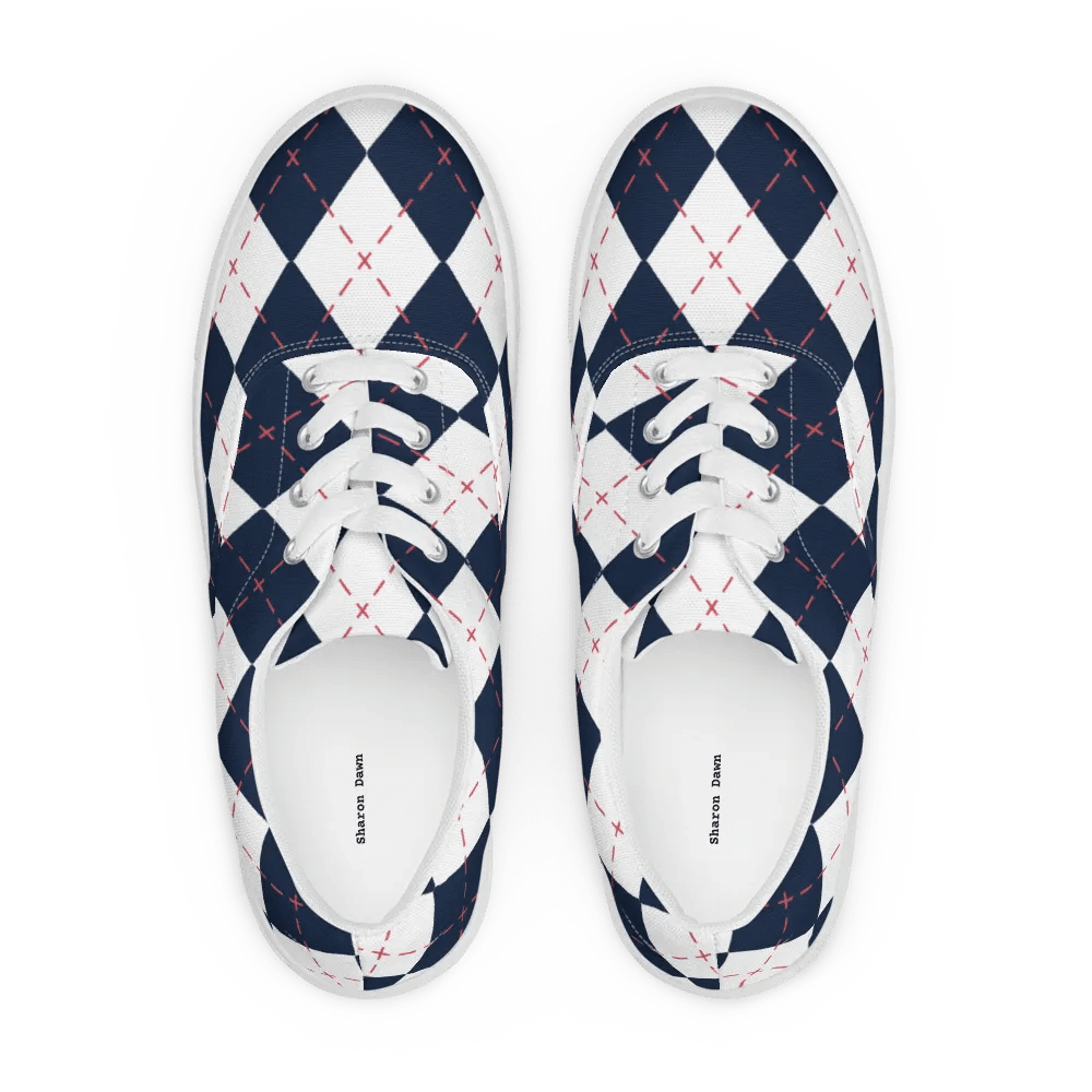 Harlequin Blue Diamond Men's Lace -Up Canvas Shoes product image (10)
