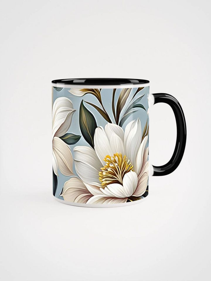 Coffee Mug with Color Inside - White and Beige Flowers on Light Blue product image (1)