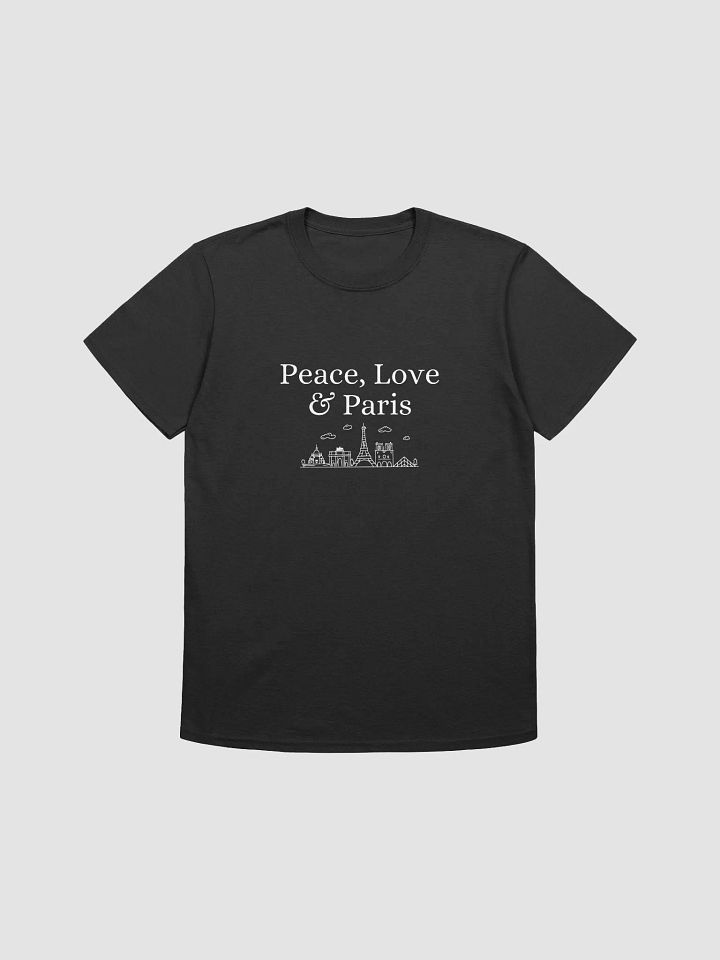 Peace, Love and Paris with Monuments Infinite Unisex T-Shirt | White Ink Design product image (2)