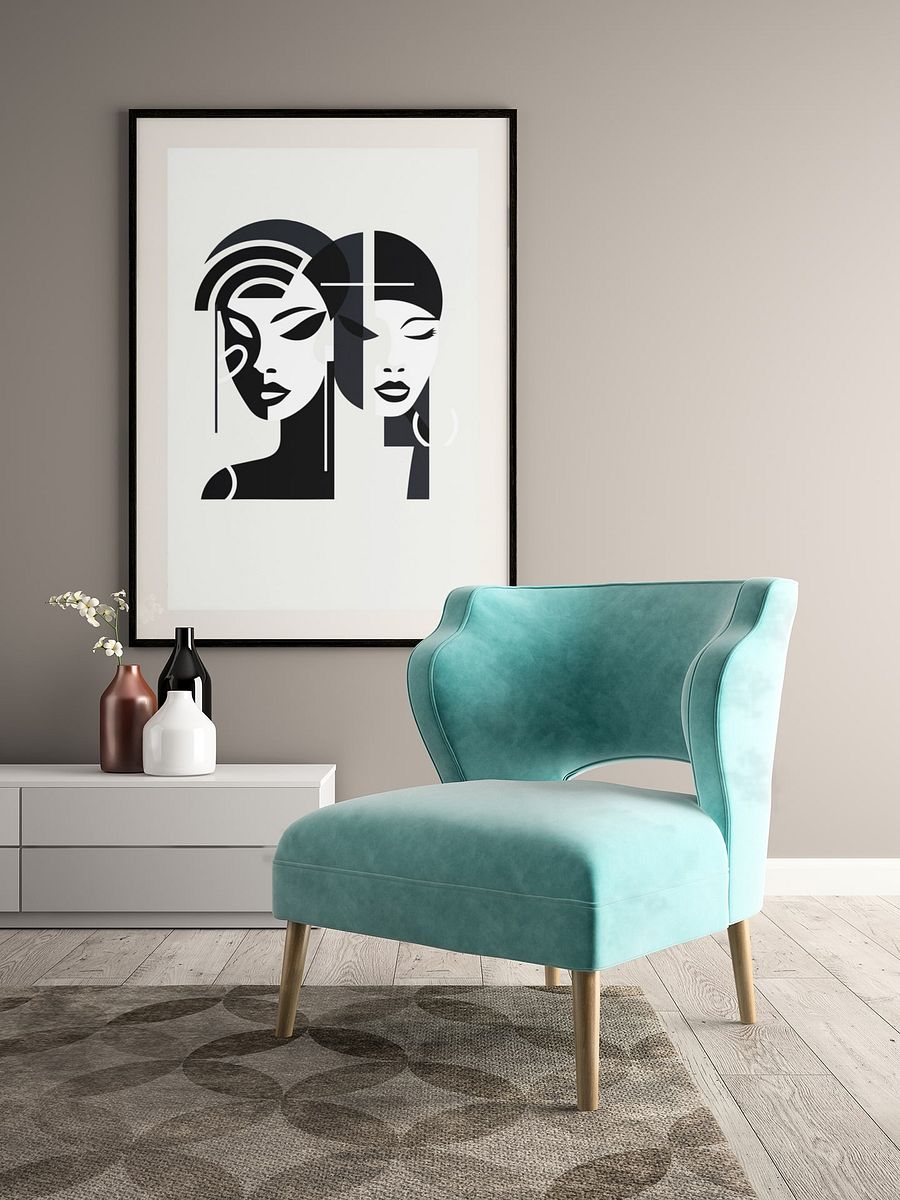 Black and White Minimalist Faces Poster, Abstract Dual Portrait Art Print, Modern Contemporary Graphic Wall Art for Stylish Decor product image (4)