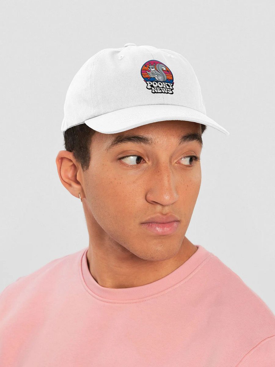 Baseball Hat Embroidered: Pooky News, circular background with pink sky product image (6)