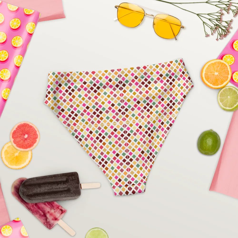 Colorful Square Pattern Design High Waist Bikini Bottom - V3 product image (4)
