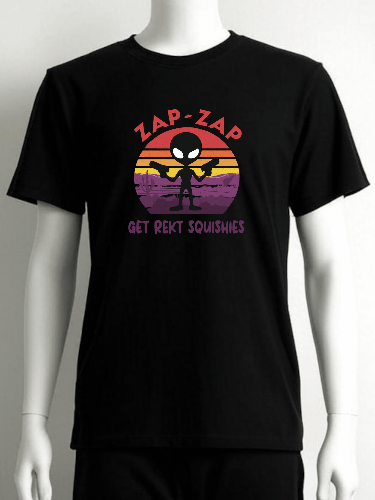 Zap-Zap Alien T-Shirt – Retro Sunset Gamer Tee | Get Rekt Squishies product image (1)