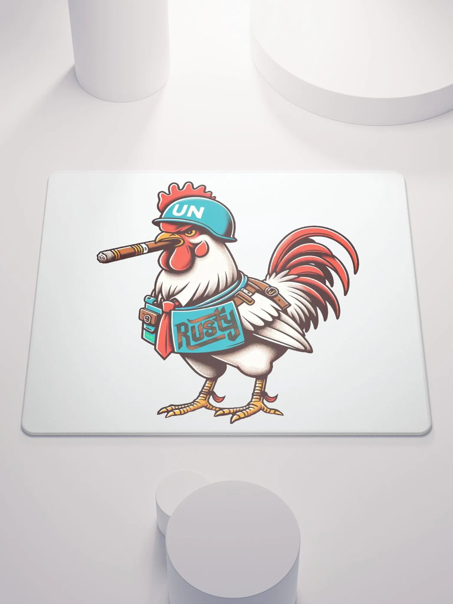 White Rusty the Rooster Gaming Mousepad! product image (1)